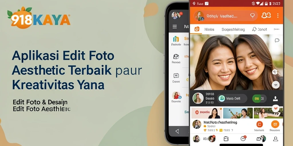 Tampilan antarmuka aplikasi 918KAYA saat mengedit foto aesthetic.