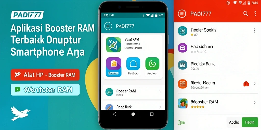 Tangkapan layar utama PADI777 menampilkan antarmuka aplikasi Booster RAM yang fungsional.
