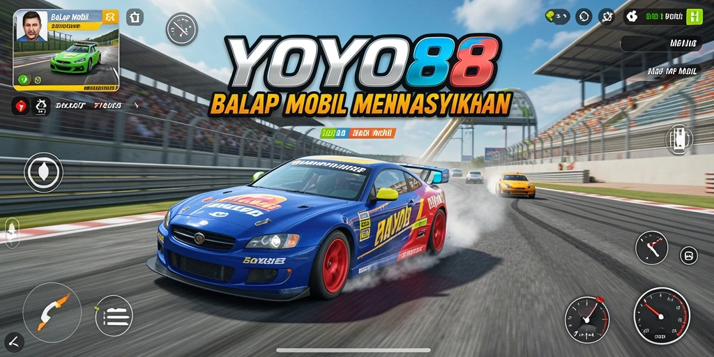 Tampilan antarmuka balap mobil yang menarik dan dinamis.